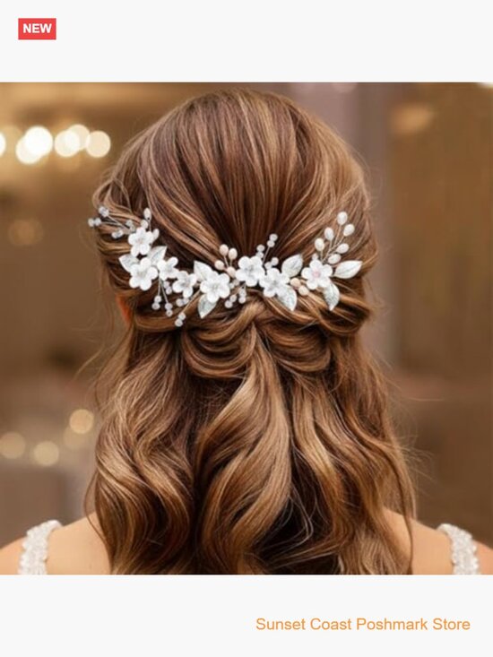 3pk Flower Bridal Hair Pins Pearl Rhinestone Wedding Hair Piece main image 6